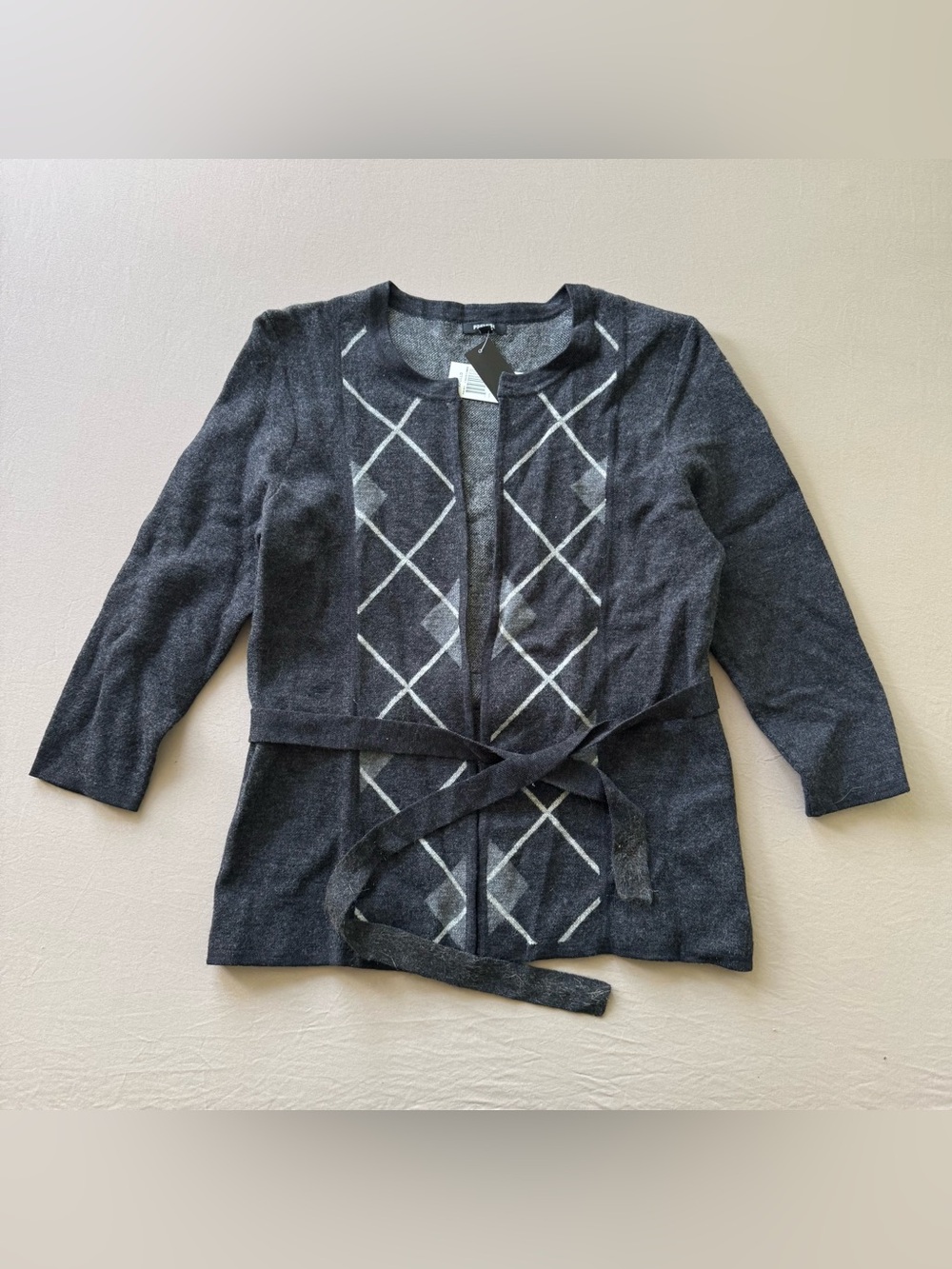 Premise Wool Argyle Open front Cardigan Sweater